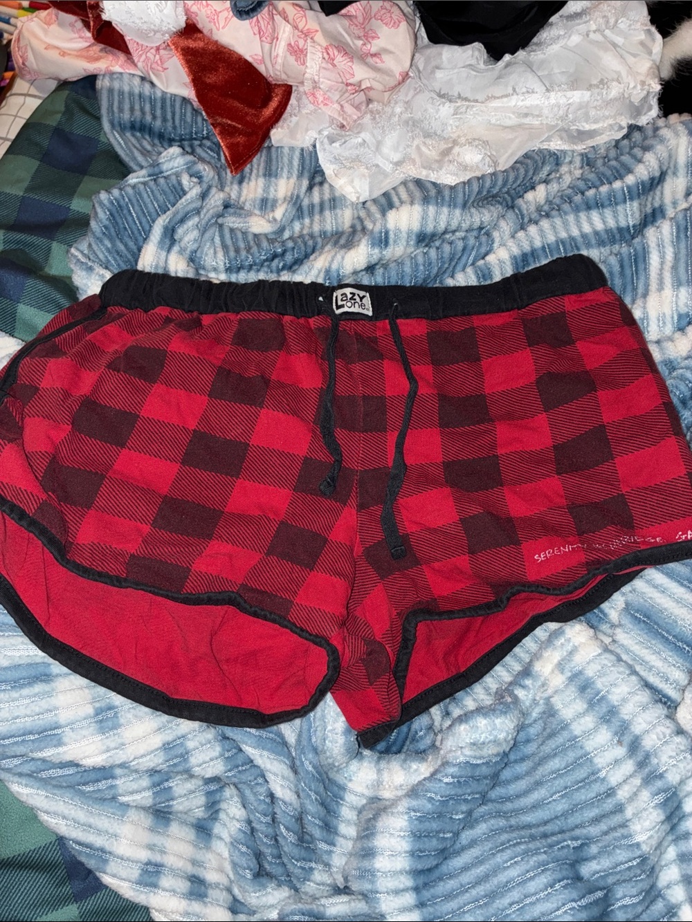 Lazy One Red and Black Buffalo Plaid Athletic Shorts
